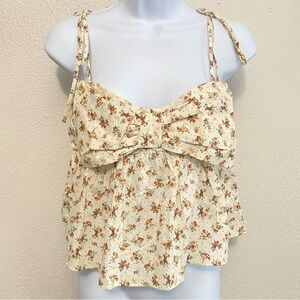 Women’s Floral Babydoll Bow Smocked Top M Coquette Cottagecore Feminine Romantic